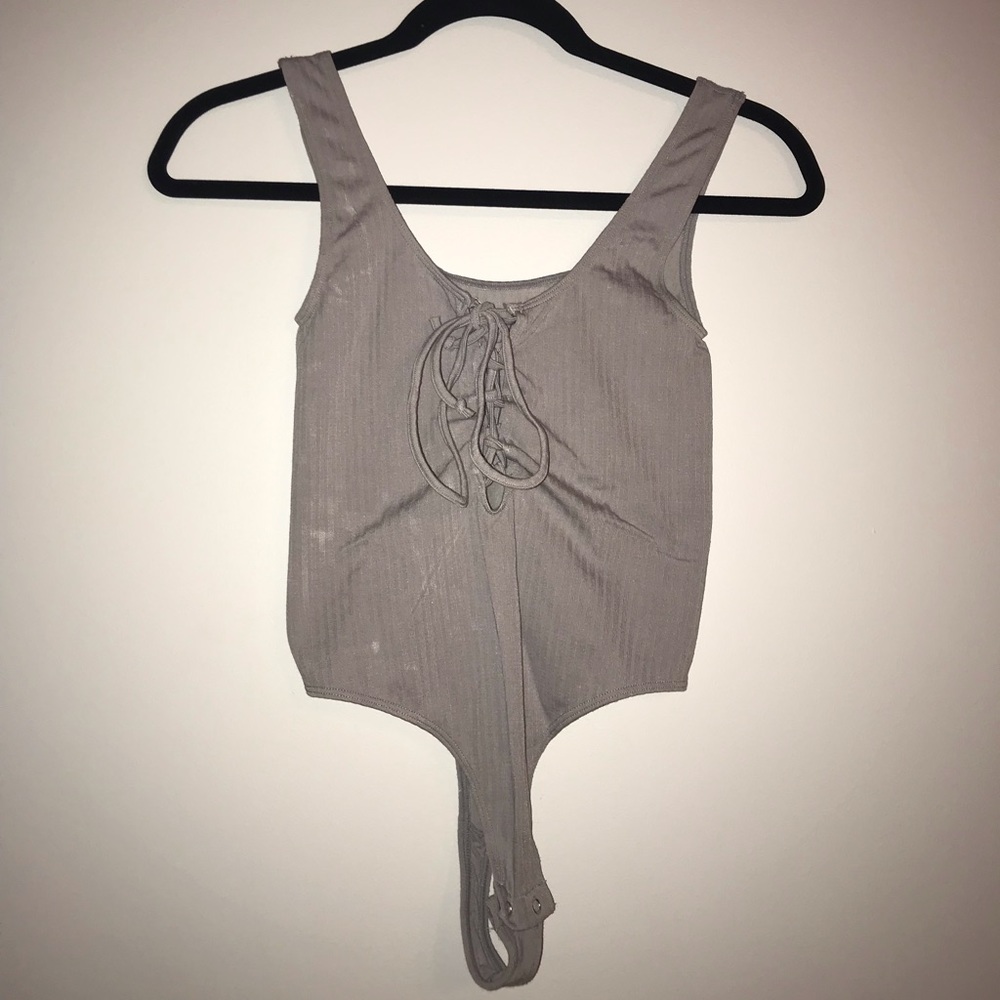 Taupe Lace Up Bodysuit